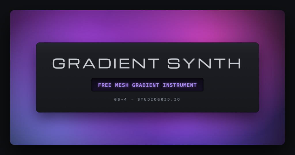 Gradient Synth cover — a free mesh gradient instrument on a pink and blue gradient